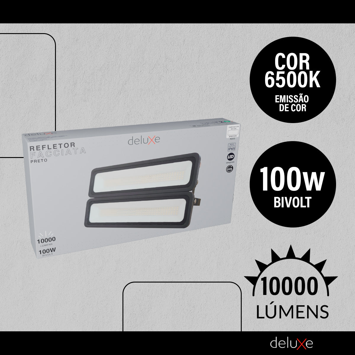 Refletor Led Facciata 100w 6500k Branco Frio Bivolt IP66 Preto Avant Pro