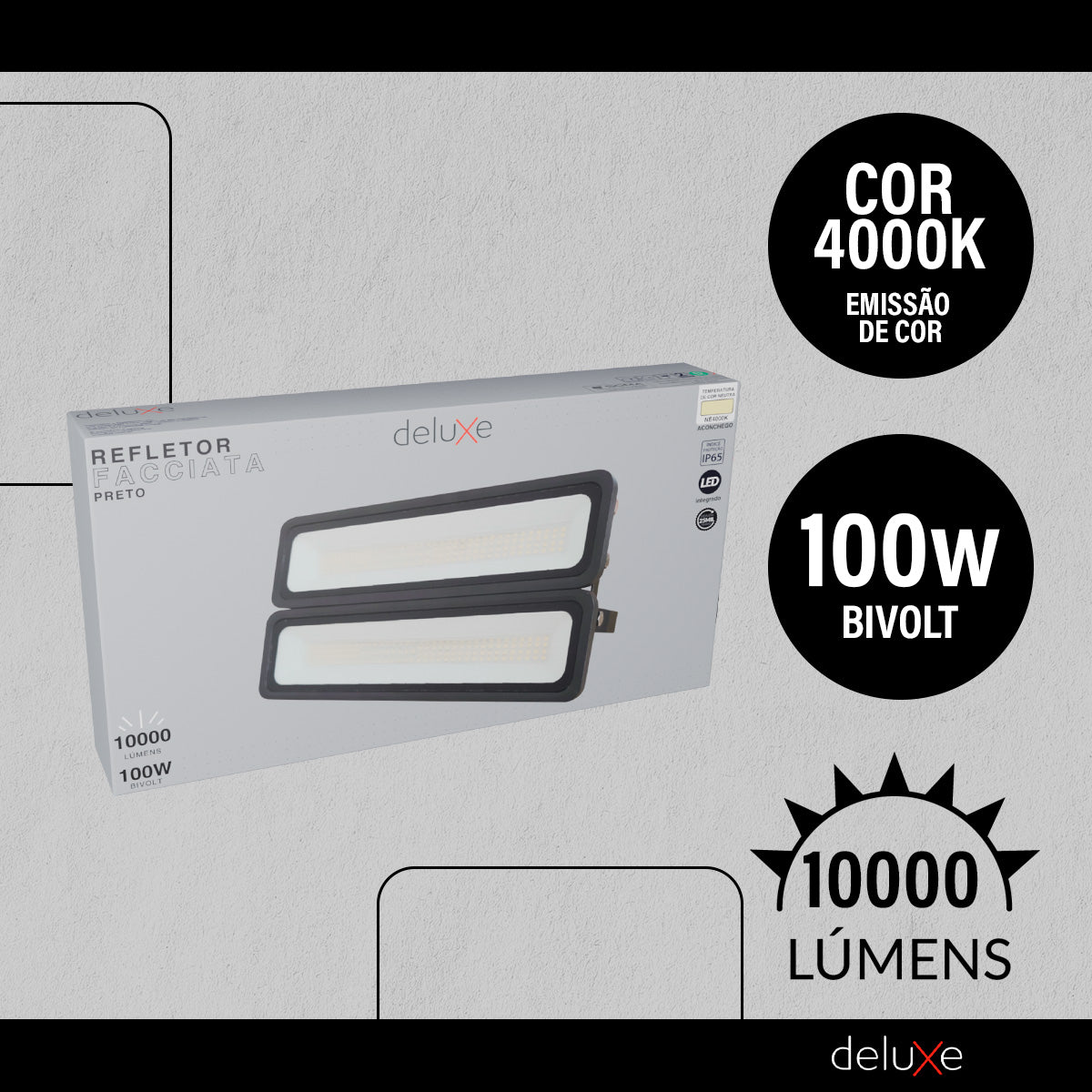 Refletor Led Facciata 100w 4000k Branco Neutro Bivolt IP66 Preto Avant Pro