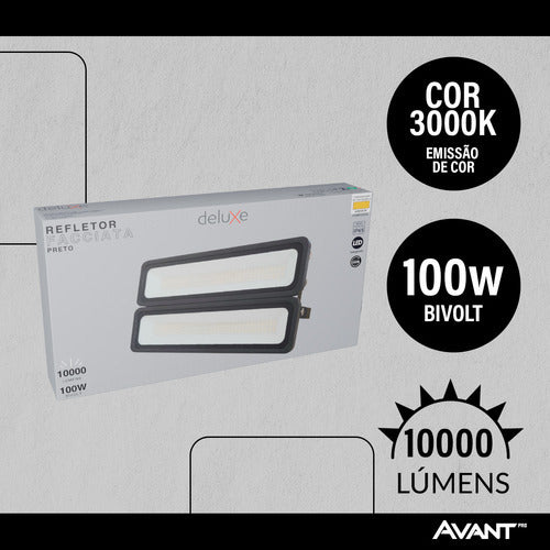 Refletor Led Facciata 100w 3000k Branco Quente Bivolt IP66 Preto Avant Pro