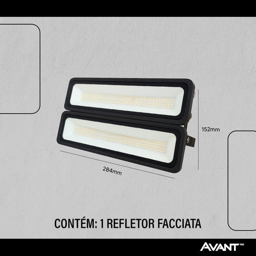 Refletor Led Facciata 100w 3000k Branco Quente Bivolt IP66 Preto Avant Pro