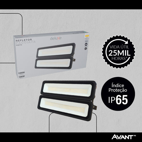 Refletor Led Facciata 100w 3000k Branco Quente Bivolt IP66 Preto Avant Pro