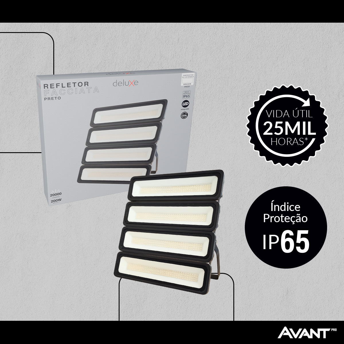 Refletor Led Facciata 200w 6500k Branco Frio Bivolt IP66 Preto Avant Pro