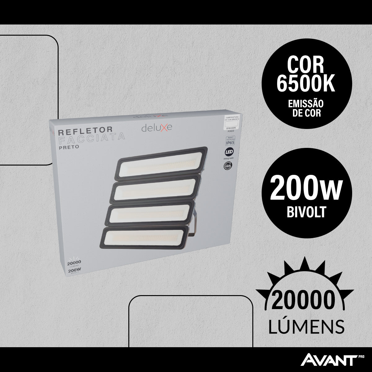 Refletor Led Facciata 200w 6500k Branco Frio Bivolt IP66 Preto Avant Pro