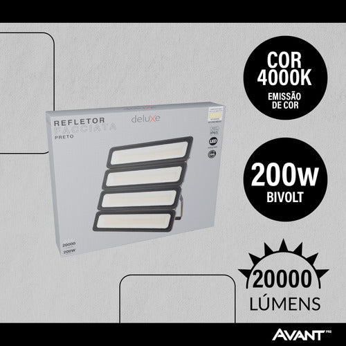 Refletor Led Facciata 200w 4000k Branco Neutro Bivolt IP66 Preto Avant Pro