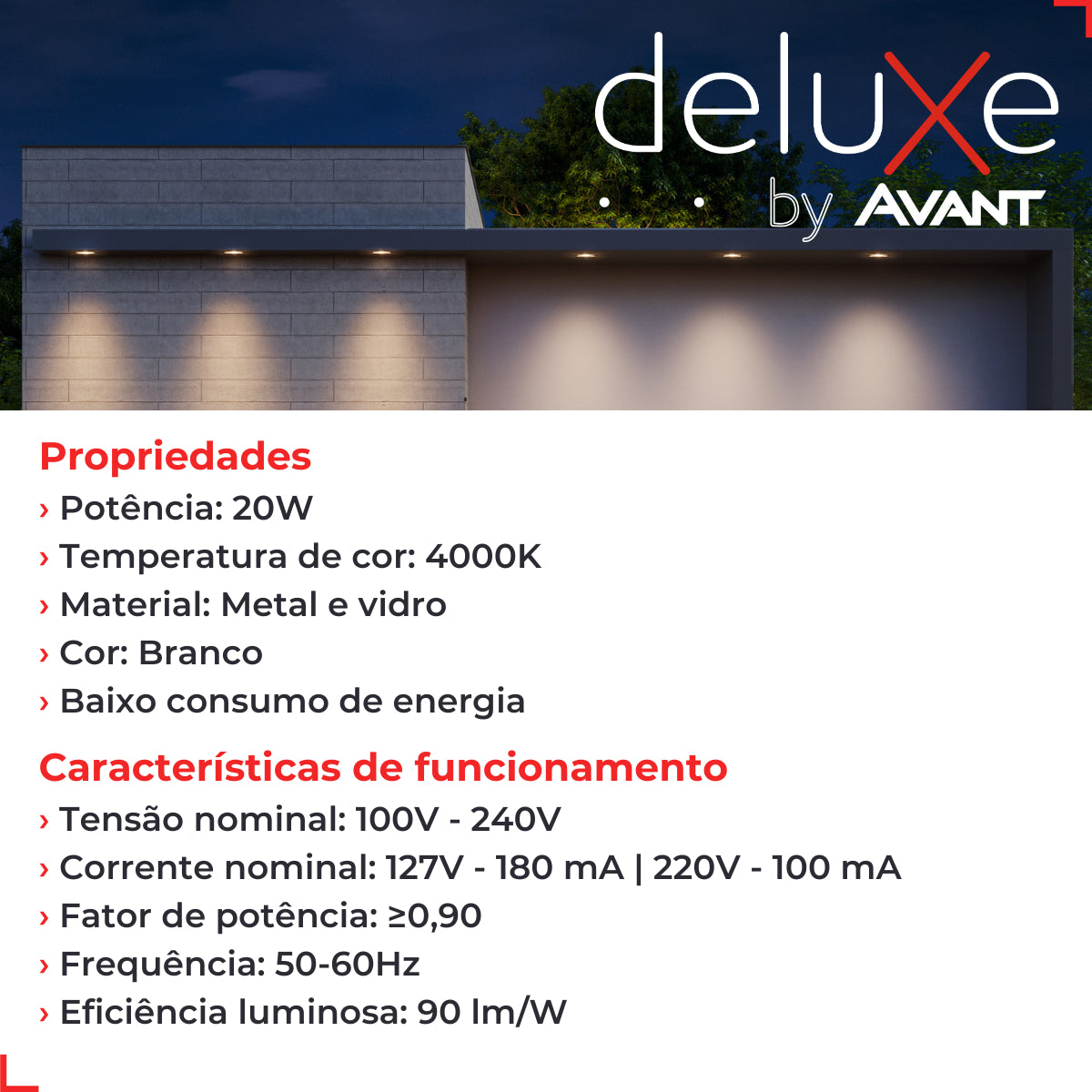 Refletor Led Effect 20w 4000k Branco Neutro Bivolt IP66 Branco Deluxe
