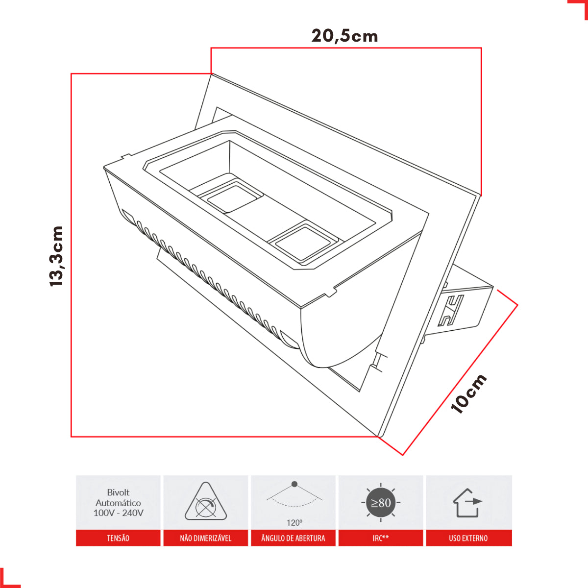 Refletor Led Effect 20w 4000k Branco Neutro Bivolt IP66 Branco Deluxe