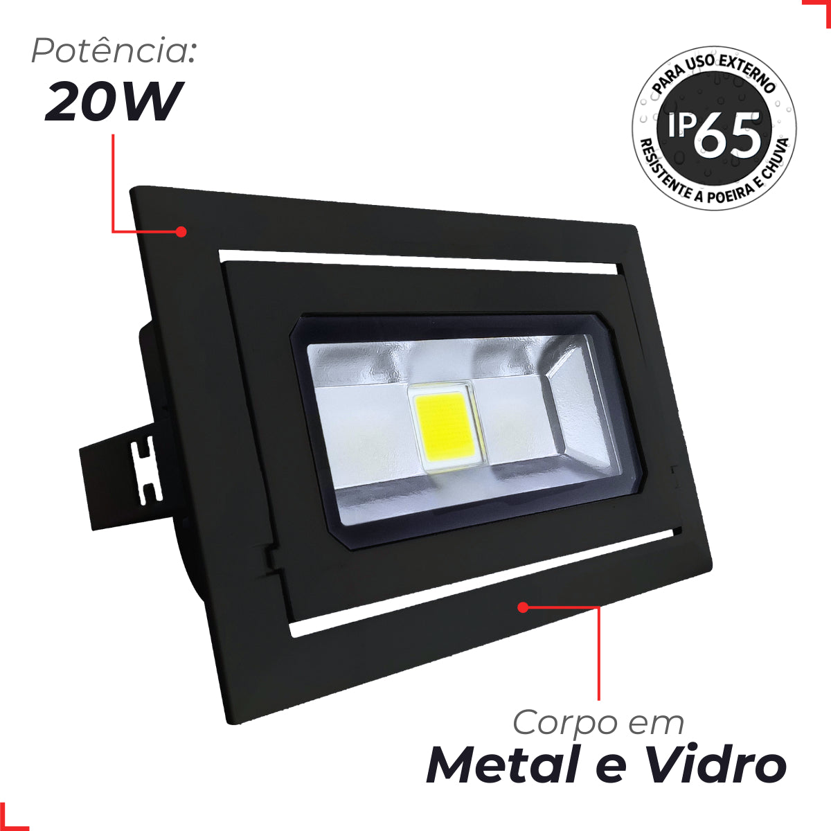 Refletor Led Effect 20W 4000k Branco Neutro Bivolt Ip65 a prova d'água Preto Deluxe