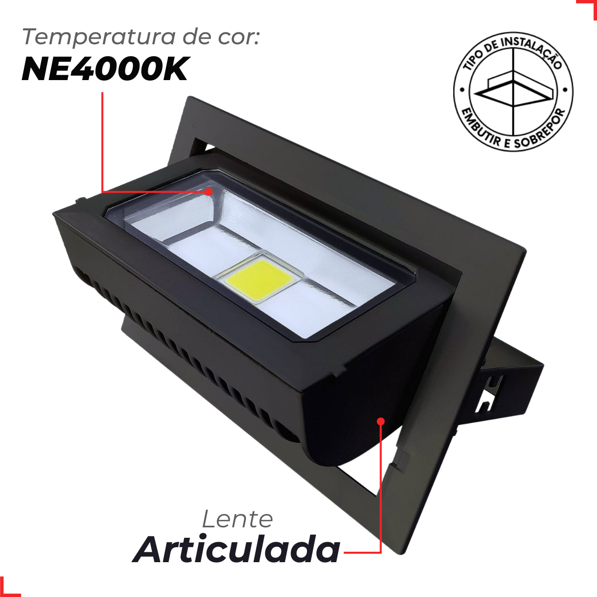 Refletor Led Effect 20W 4000k Branco Neutro Bivolt Ip65 a prova d'água Preto Deluxe