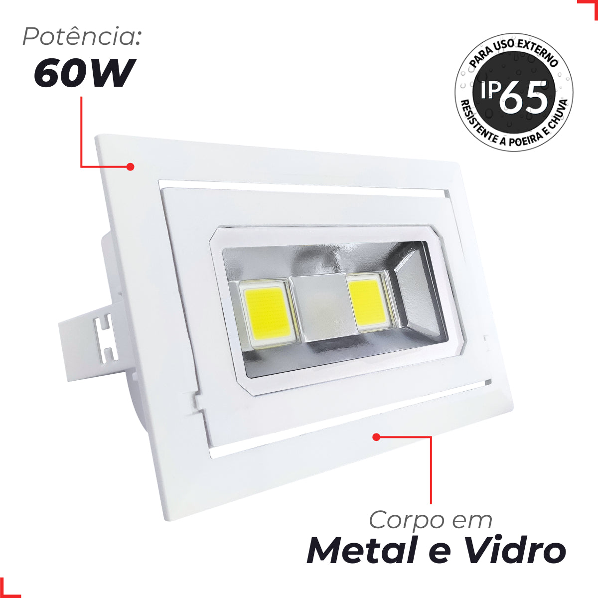 Refletor Led Effect 60w 6500k Branco Frio Bivolt IP65 Branco Deluxe