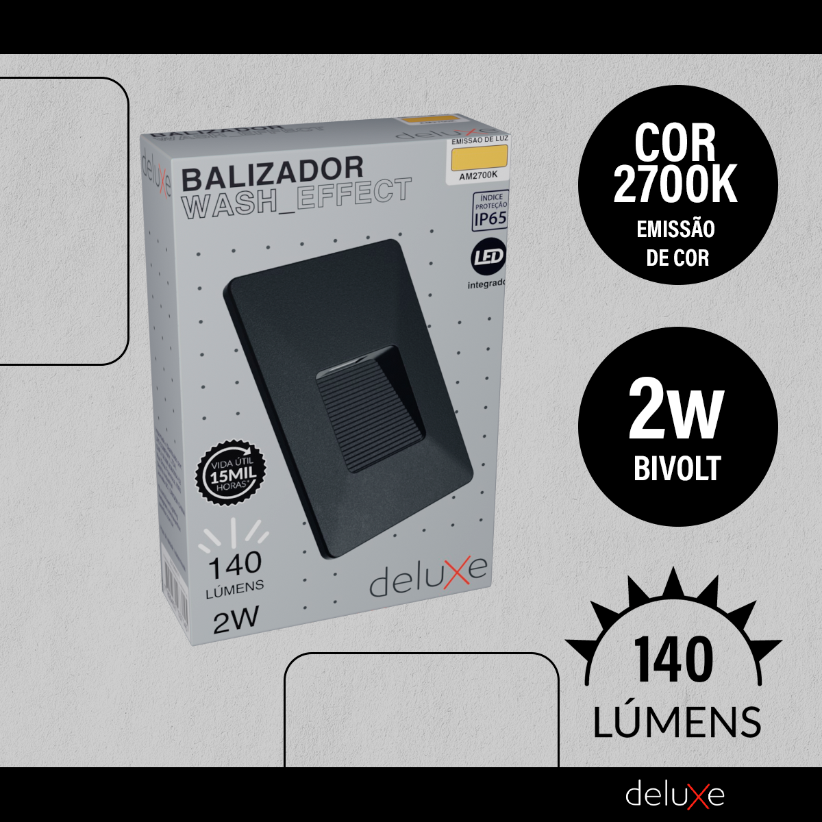 Balizador Led Effect 2w 2700k Branco Quente IP65 Bivolt Preto Deluxe