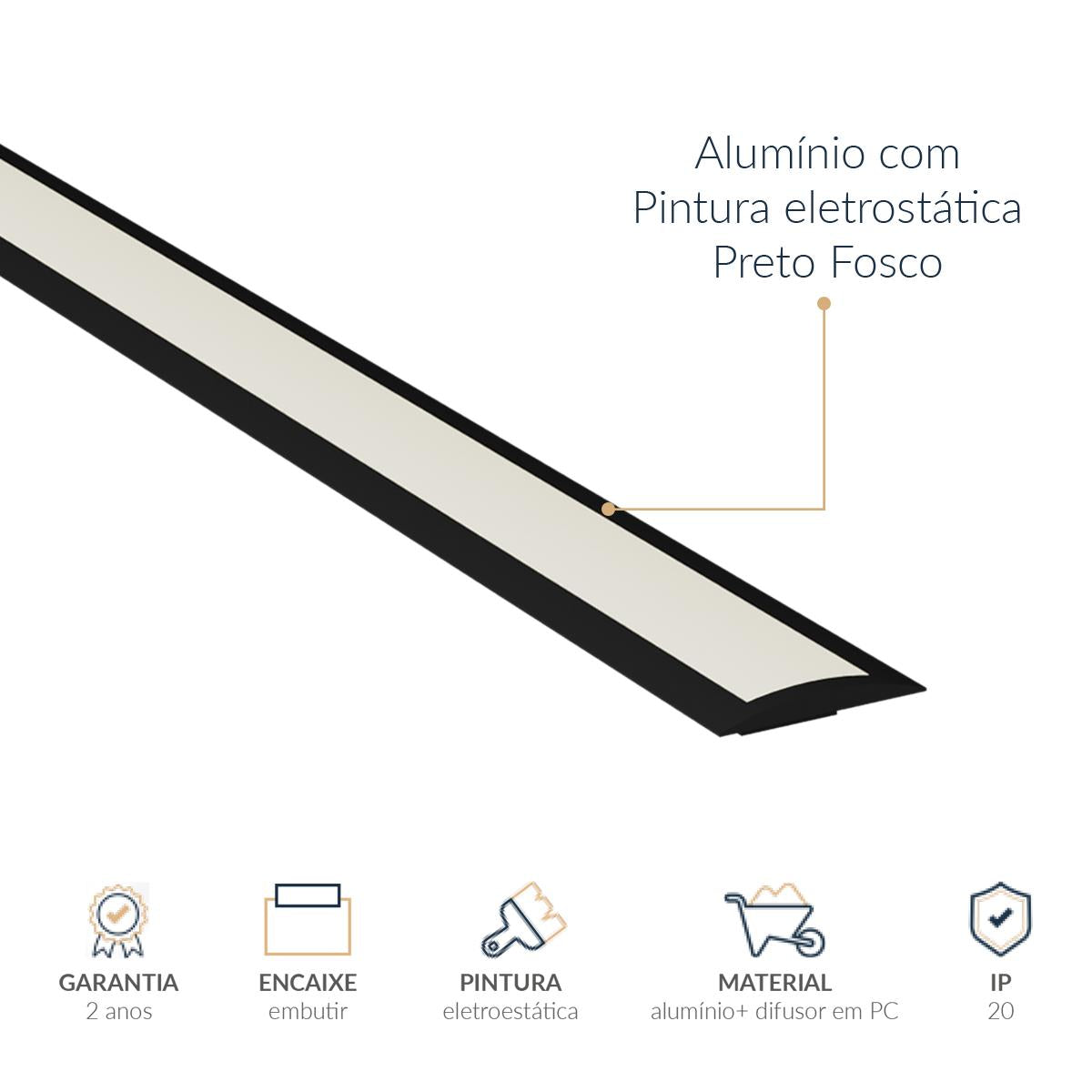 Perfil Barra Risqué Inside Embutir 24x08mm 2 Metros IP20 Branco Avant