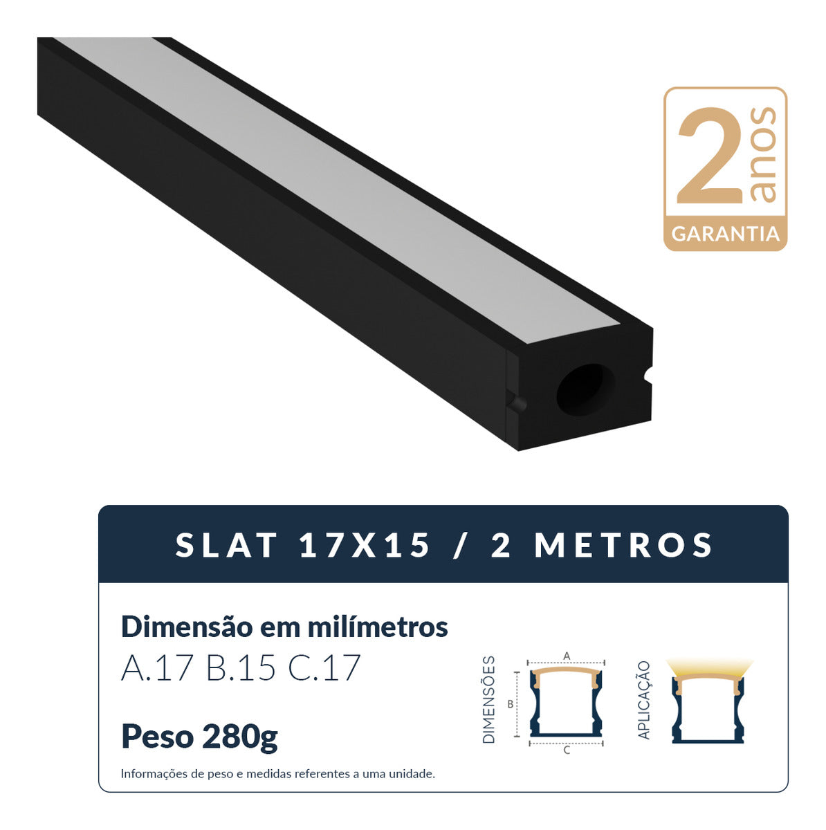 Perfil Barra Risqué Slat Sobrepor 17x15mm 2 Metros IP20 Preto Avant