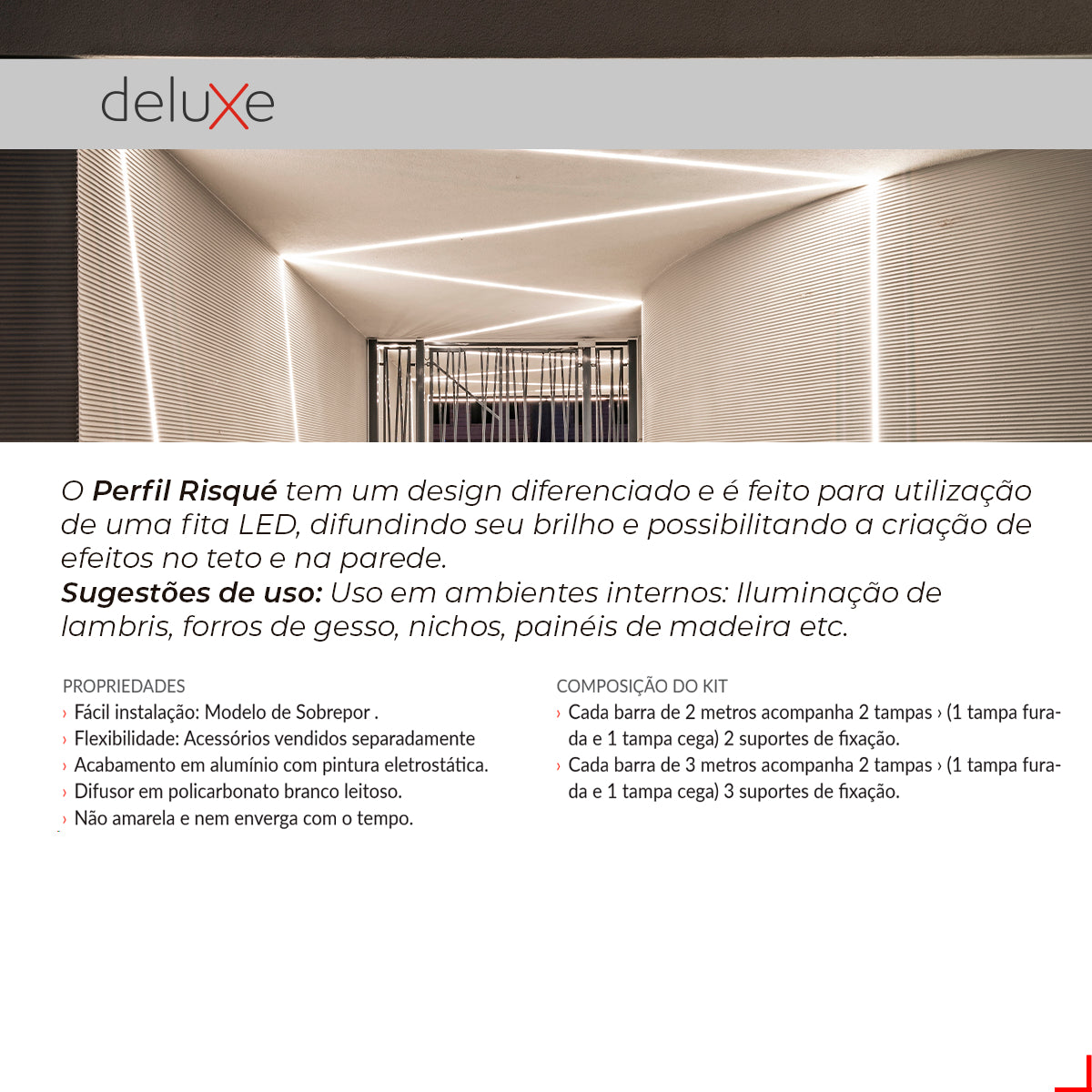Perfil Barra Risqué Slat Sobrepor 17x08mm 2 Metros IP20 Branco Avant