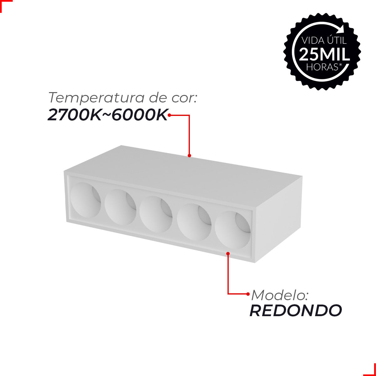 Spot Led Dots Redondo Sobrepor 10w 2700k/6500k IP20 Bivolt Branco Avant
