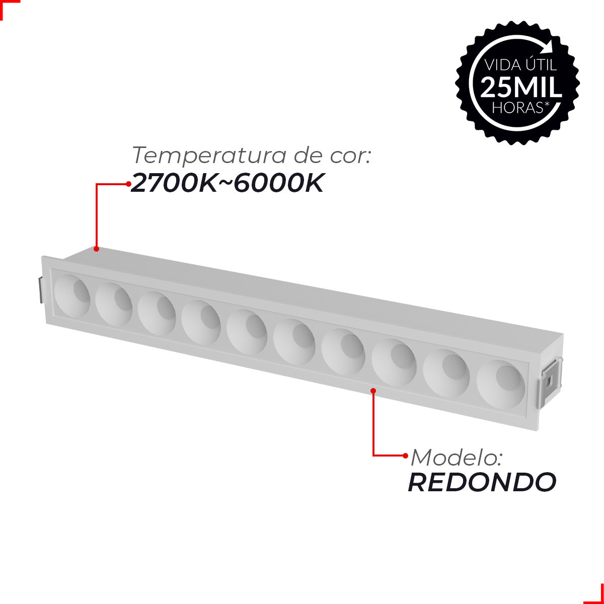 Spot Led Dots Redondo Embutir 20w 2700k/6500K IP65 Bivolt Branco Deluxe