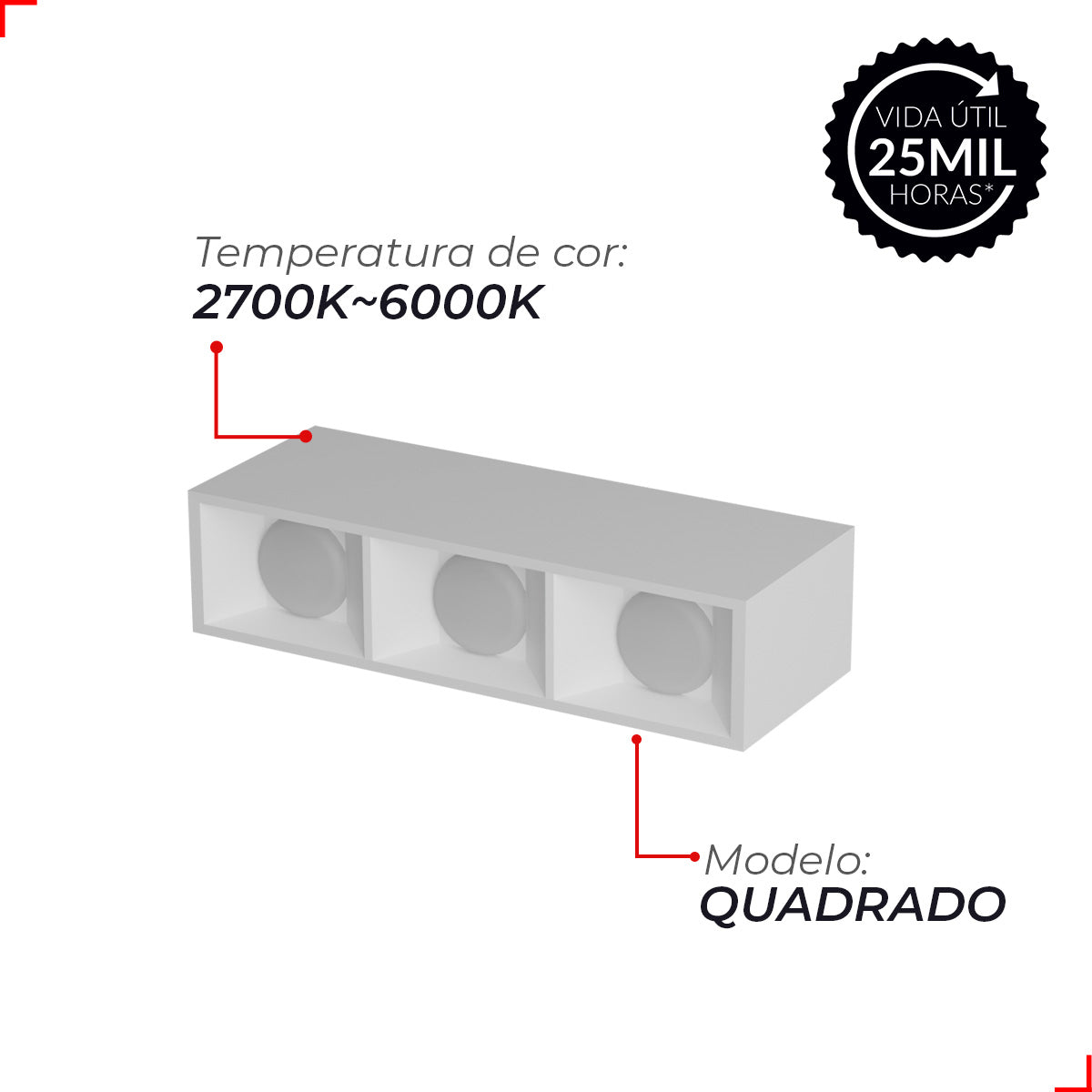 Spot Led Dots Sobrepor Quadrado 6w 2700k/6500k IP20 Bivolt Branco Deluxe
