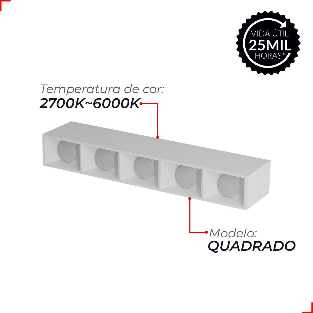Spot Led Dots Quadrado Sobrepor 10w 2700k/6500k IP20 Bivolt Branco Avant