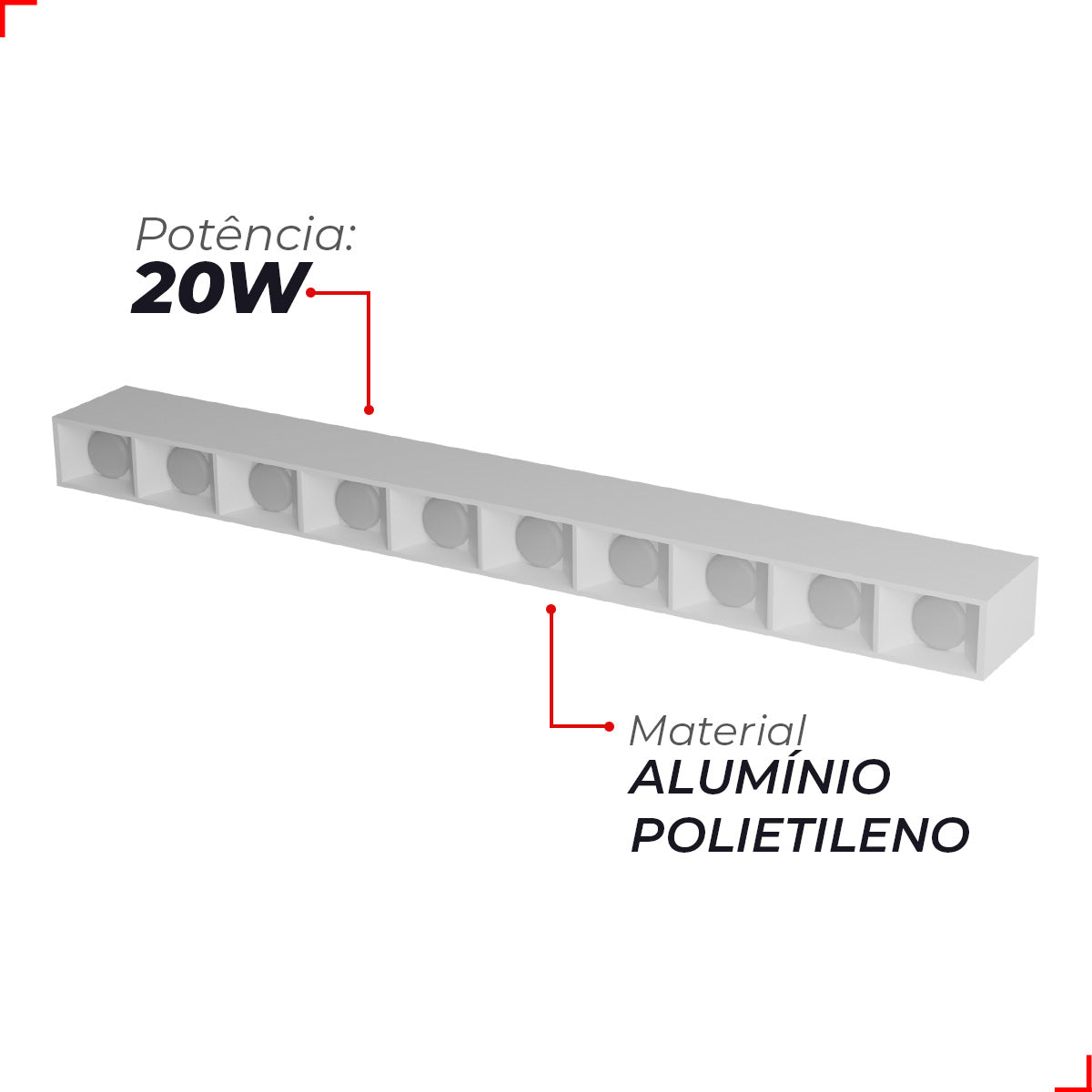Spot Led Dots Quadrado Sobrepor 20w 2700k/6500k IP20 Bivolt Branco Avant