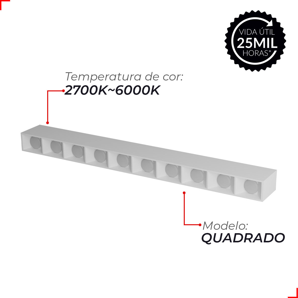 Spot Led Dots Quadrado Sobrepor 20w 2700k/6500k IP20 Bivolt Branco Avant