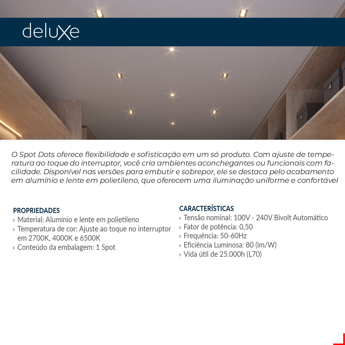 Spot Led Dots Quadrado Sobrepor 20w 2700k/6500k IP20 Bivolt Branco Avant