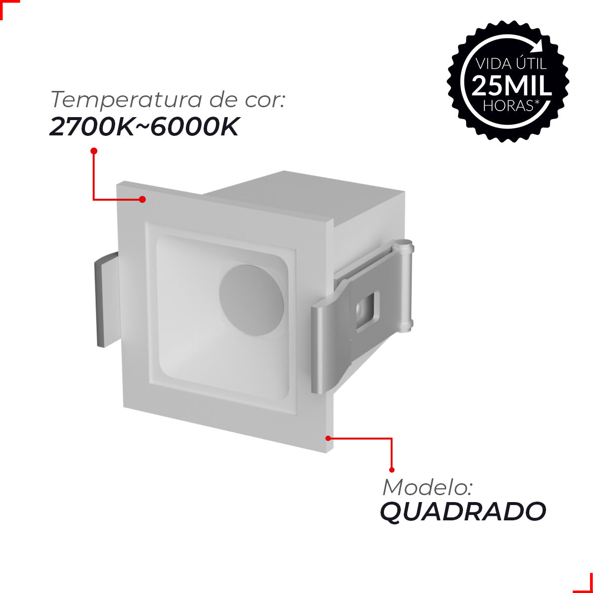 Spot Led Dots Quadrado 2w 2700k/6500k Embutir IP20 Bivolt Branco Avant