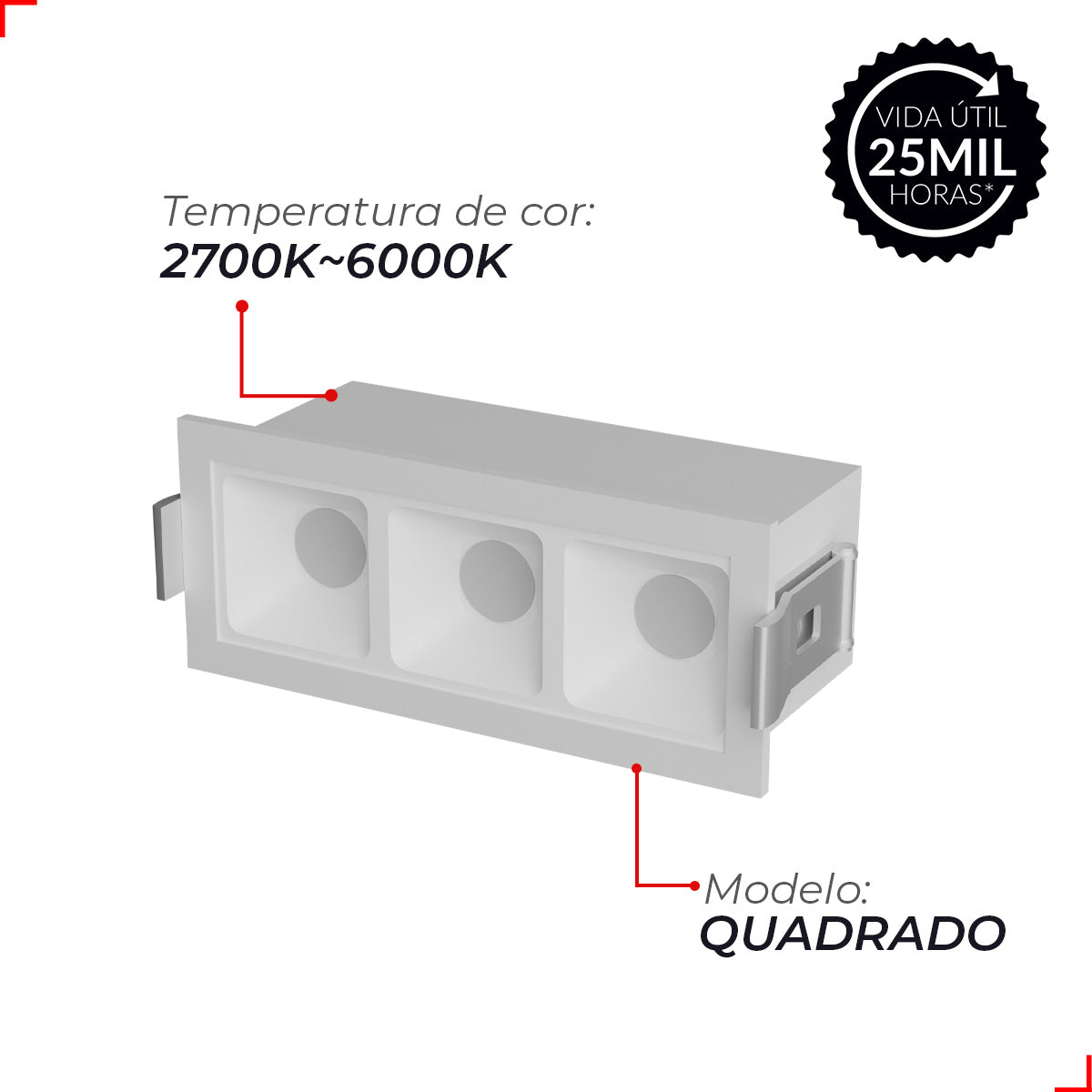 Spot Led Dots Quadrado 6w 2700k/6500k Embutir IP20 Bivolt Branco Deluxe