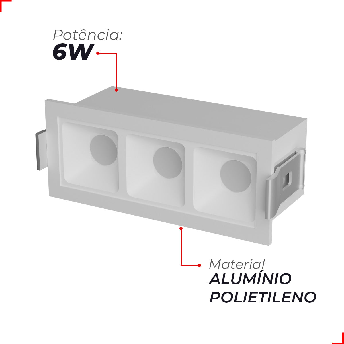 Spot Led Dots Quadrado 6w 2700k/6500k Embutir IP20 Bivolt Branco Deluxe