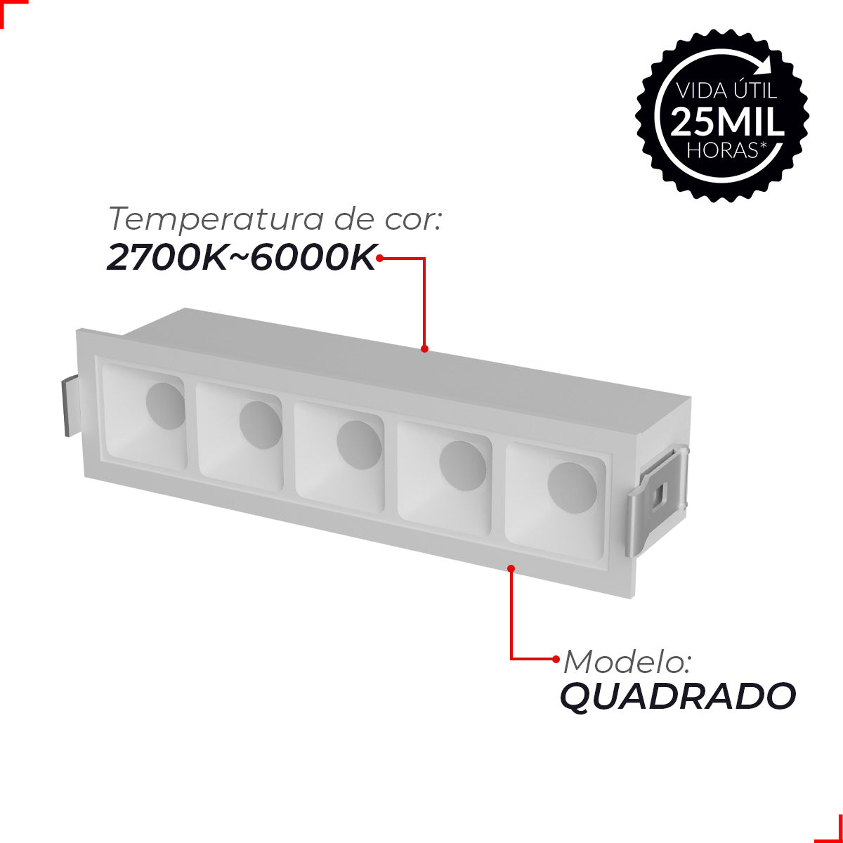 Spot Led Dots Quadrado Embutir 10w 2700k/6500K IP20 Bivolt  Branco Deluxe