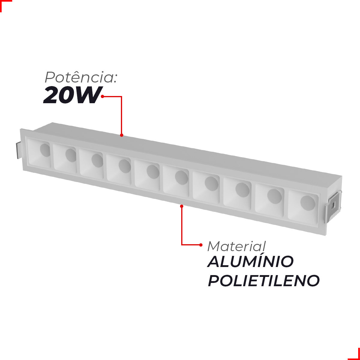 Spot Led Dots Quadrado Embutir 20w 2700k/6500K IP65 Bivolt Branco Deluxe
