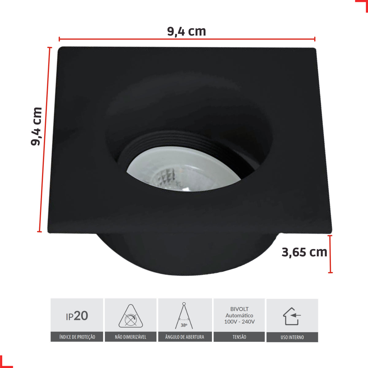 Spot Led Comfort Embutir 5w 2700k Branco Quente 9,4cm Bivolt Redondo Preto Cod: 908835056 Deluxe