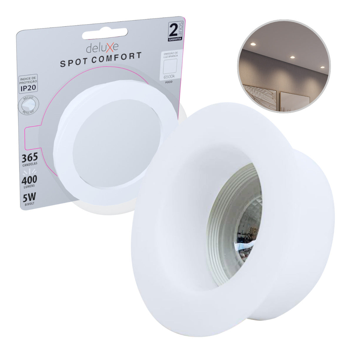 Spot Led Confort Recuado 5w 6500k Branco Frio IP20 Bivolt Branco Avant