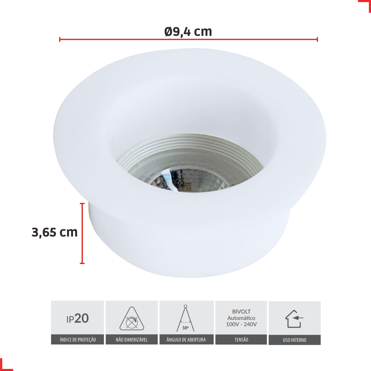 Spot Led Confort Recuado 5w 6500k Branco Frio IP20 Bivolt Branco Avant
