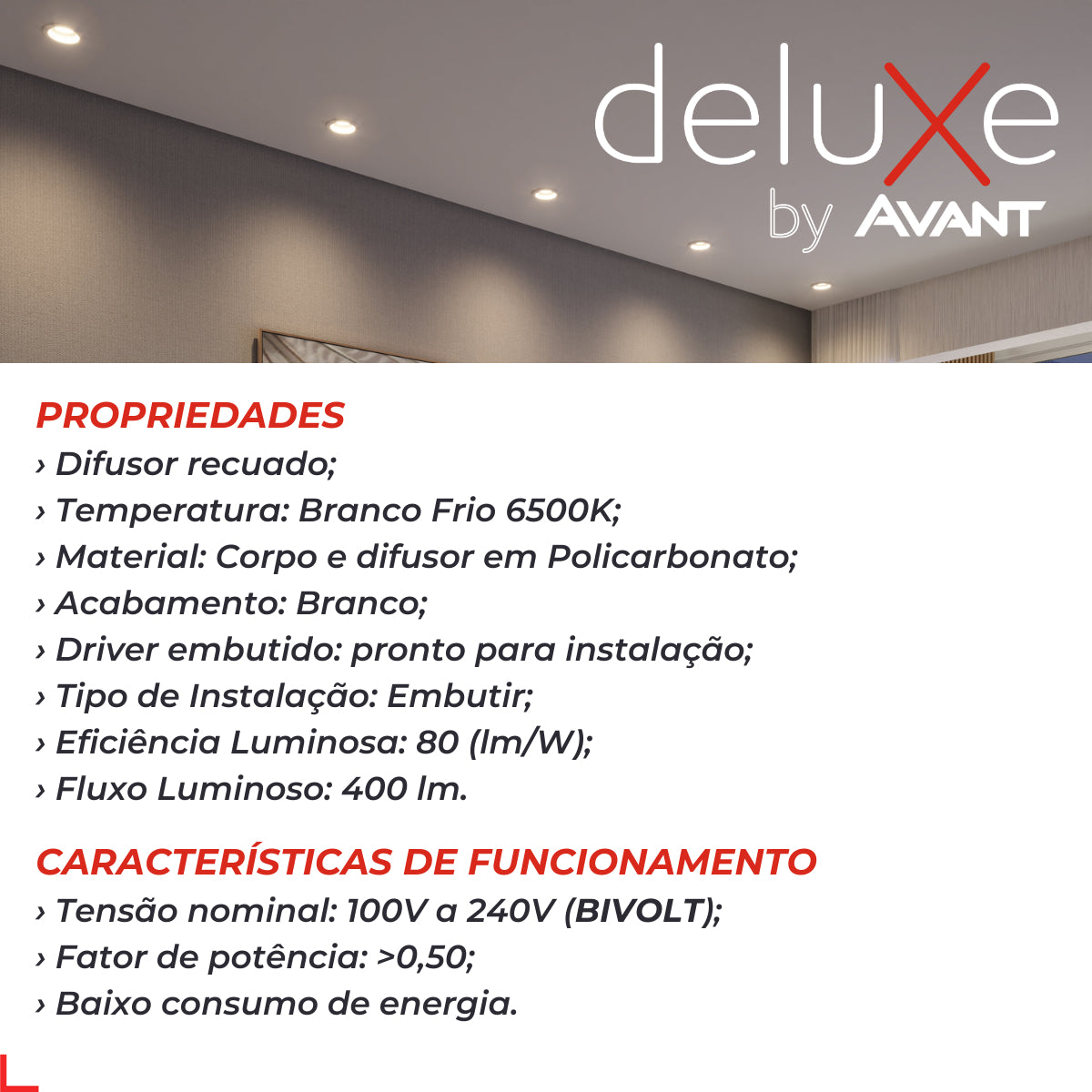 Spot Led Confort Recuado 5w 6500k Branco Frio IP20 Bivolt Branco Avant