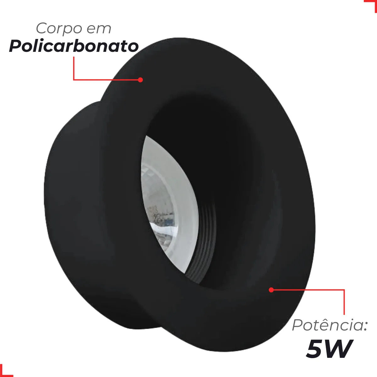 Spot Led Confort Recuado 5w 2700k Branco Quente IP20 Bivolt Preto Avant