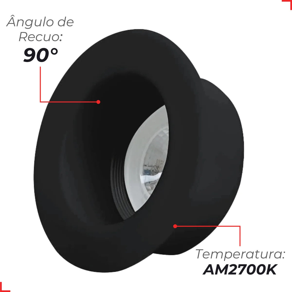 Spot Led Confort Recuado 5w 2700k Branco Quente IP20 Bivolt Preto Avant