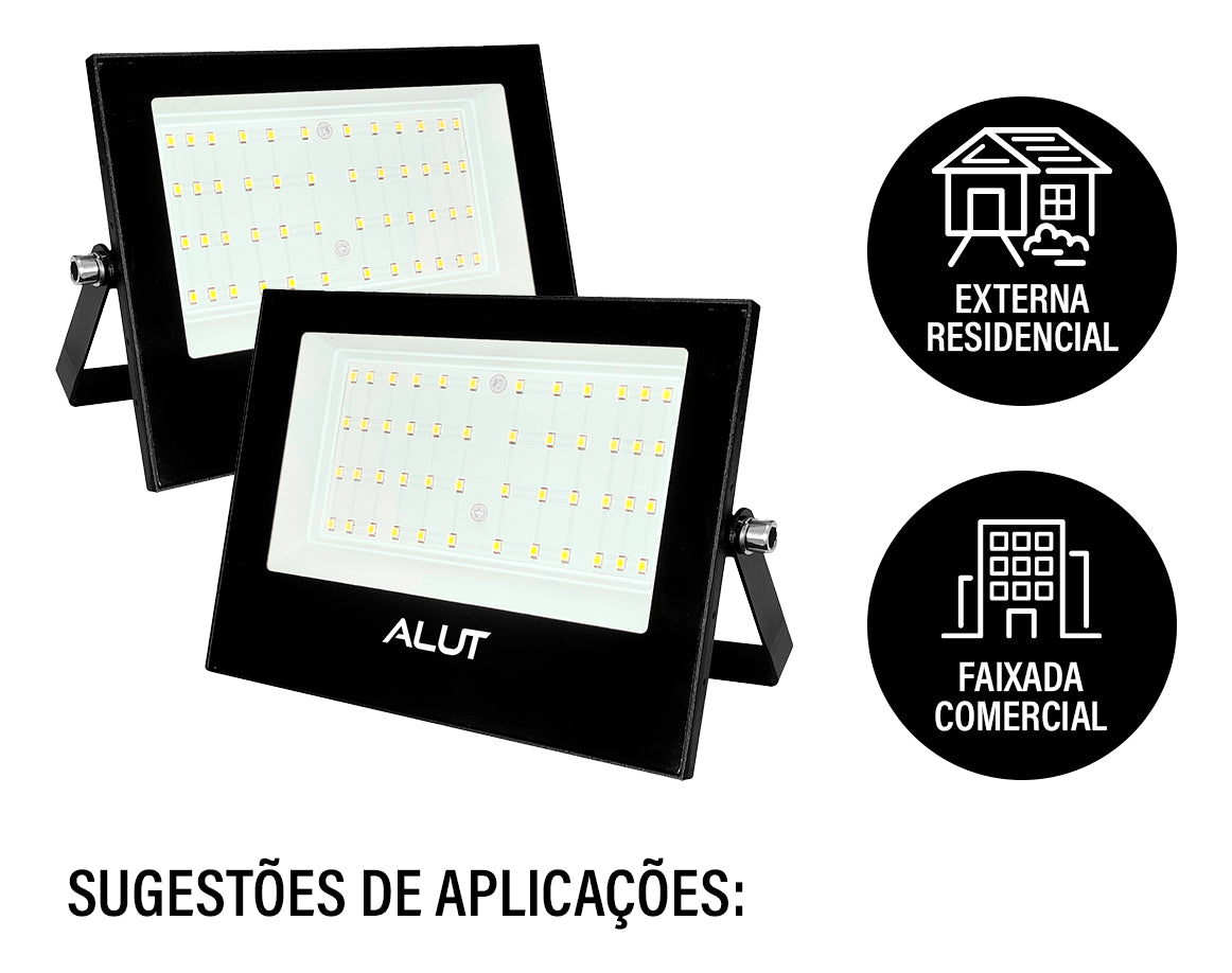 Refletor Led Externo 100w 6500k Branco Frio Bivolt IP66 Preto Avant Easy