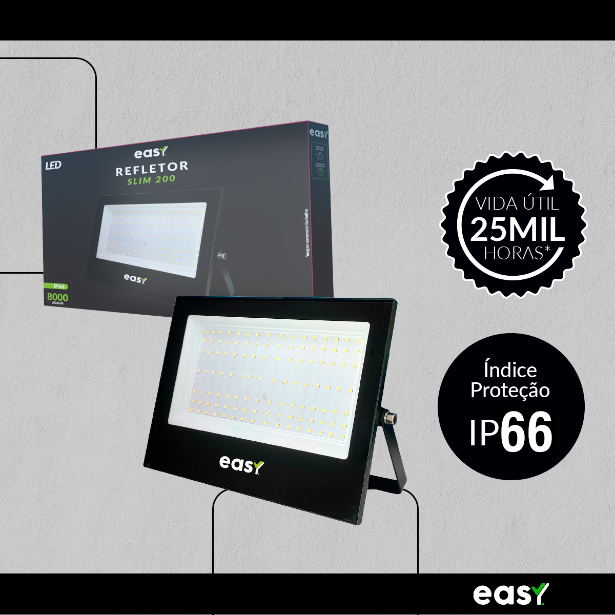 Refletor Led Externo 200w 6500k Branco Frio Bivolt IP66 Preto Avant Easy