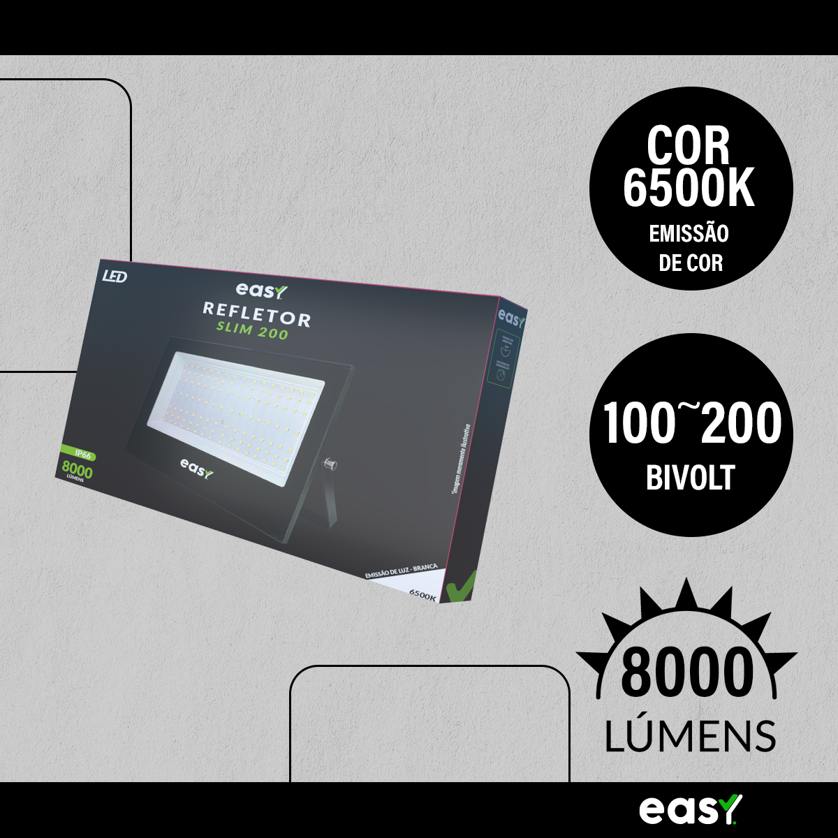 Refletor Led Externo 200w 6500k Branco Frio Bivolt IP66 Preto Avant Easy