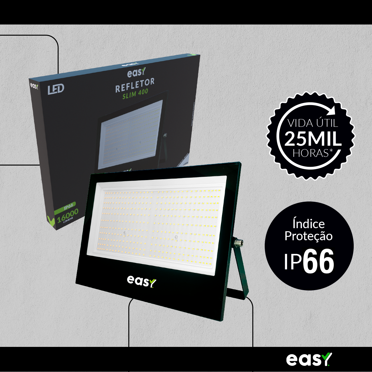 Refletor Led Externo 400w 6500k Branco Frio Bivolt IP66 Preto Easy