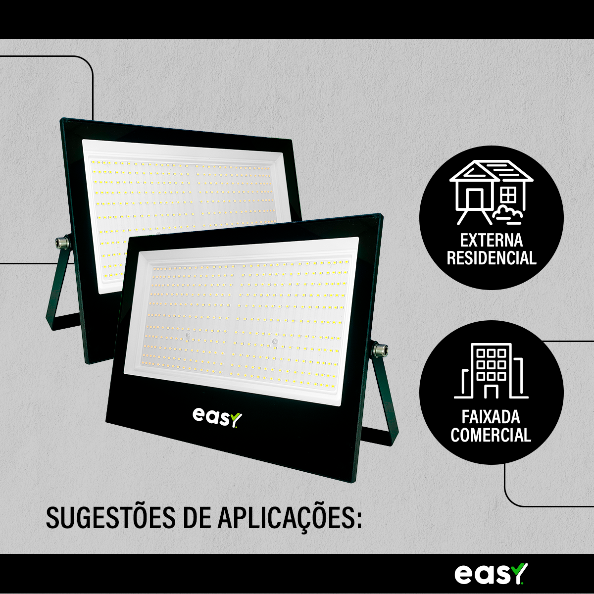 Refletor Led Externo 400w 6500k Branco Frio Bivolt IP66 Preto Easy
