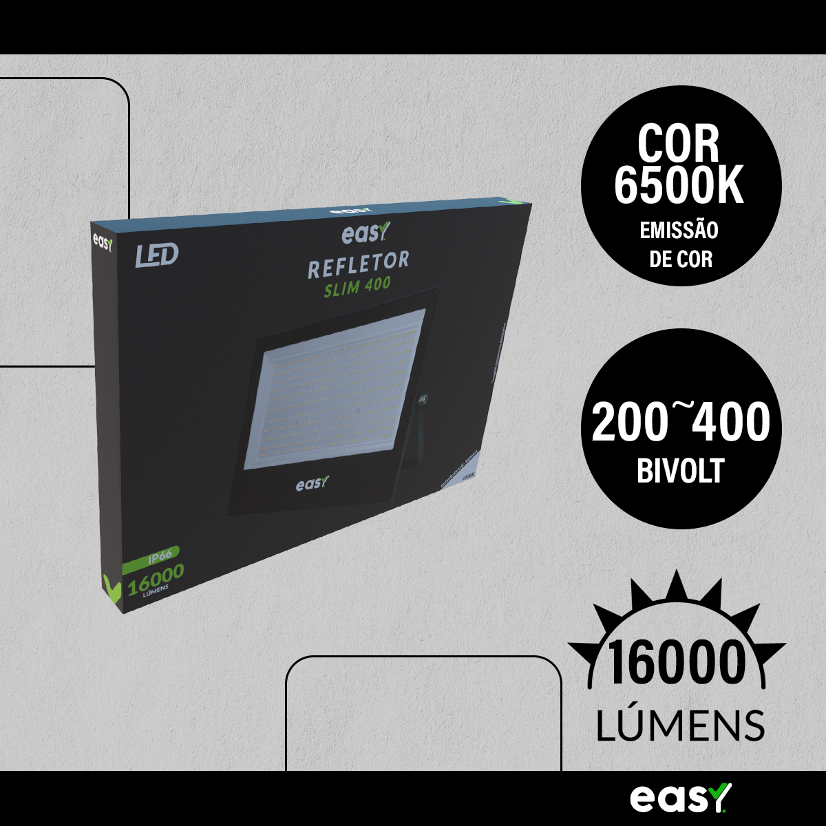 Refletor Led Externo 400w 6500k Branco Frio Bivolt IP66 Preto Easy