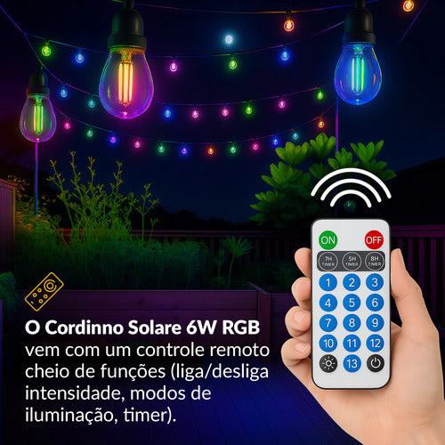 Lâmpada Varal Cordinha Solare 6W RGB Colorido Recarregável Avant