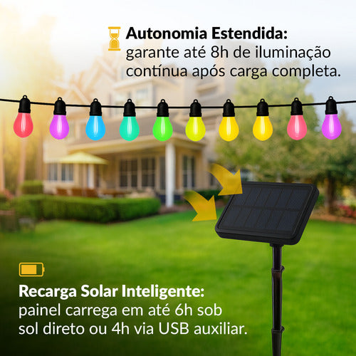 Lâmpada Varal Cordinha Solare 6W RGB Colorido Recarregável Avant