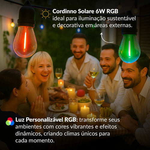 Lâmpada Varal Cordinha Solare 6W RGB Colorido Recarregável Avant