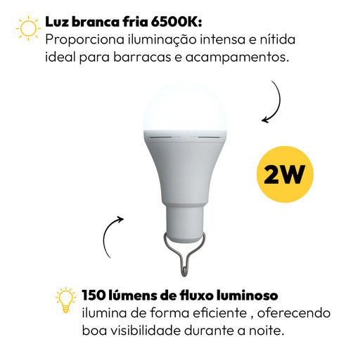 Lâmpada Led Pera Com Painel Solar 2W 6500k Branco Frio Autonomia Até 8h Avant