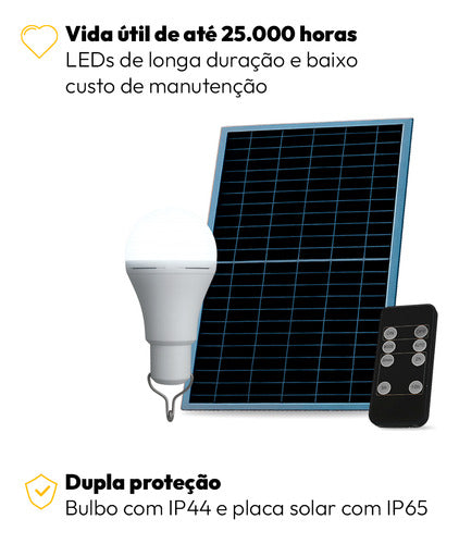 Lâmpada Led Pera Com Painel Solar 2W 6500k Branco Frio Autonomia Até 8h Avant