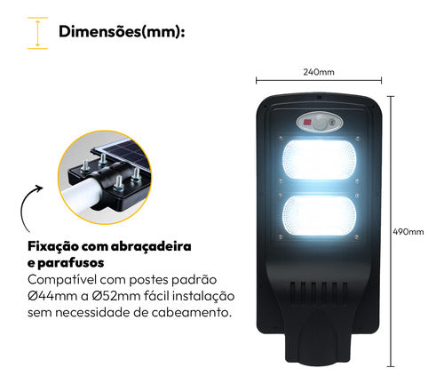 Luminária Poste Detroit Solare 60W 6500k Branco Frio IP65 Avant