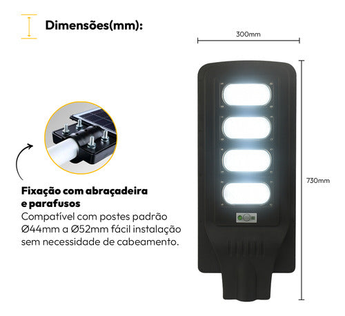 Luminária Poste Detroit Solare 120W 6500k Branco Frio IP65 Avant