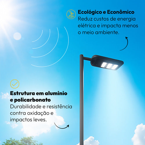 Luminária Poste Detroit Solare 120W 6500k Branco Frio IP65 Avant