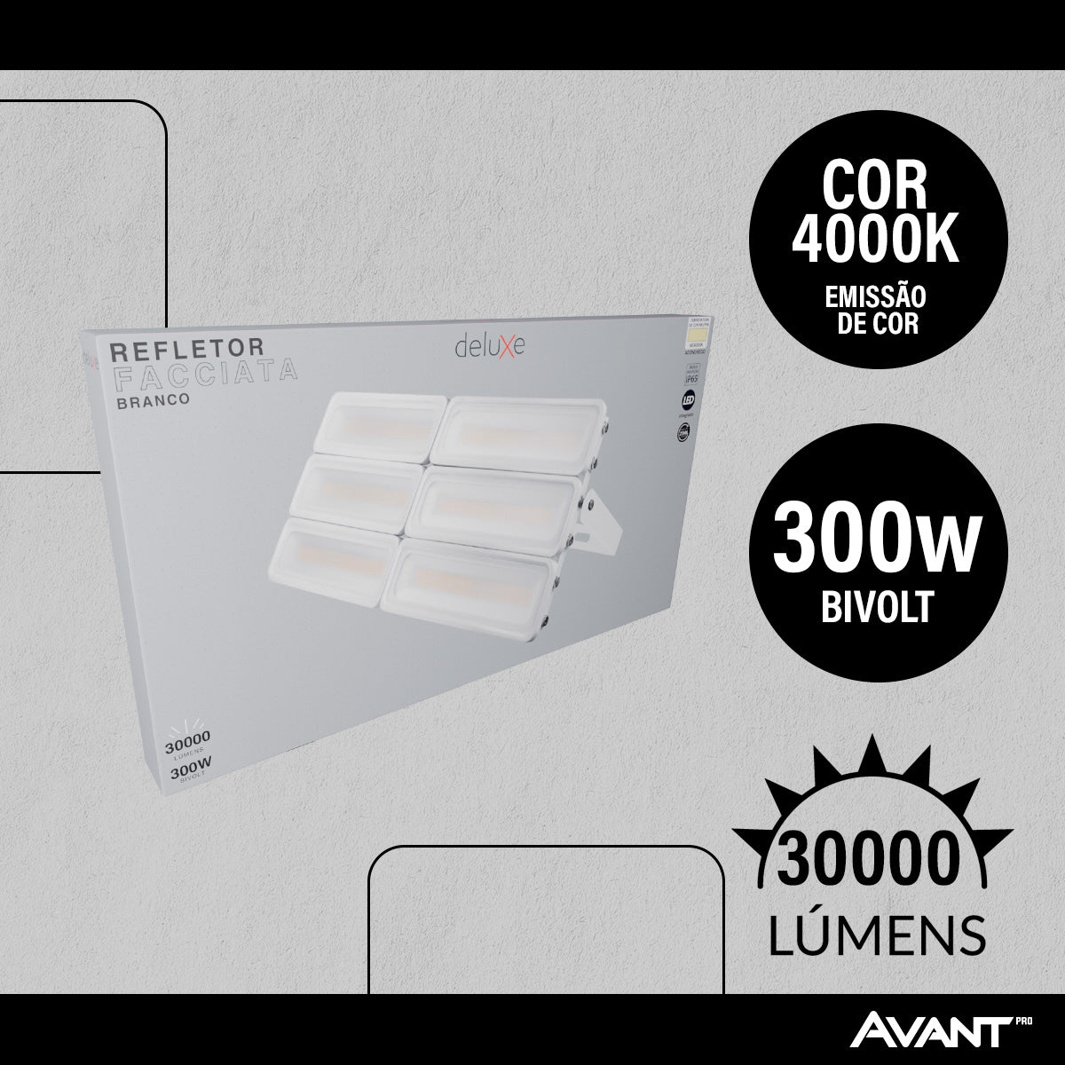 Refletor Led Facciata 300w 4000k Branco Neutro Bivolt IP66 Branco Avant Pro